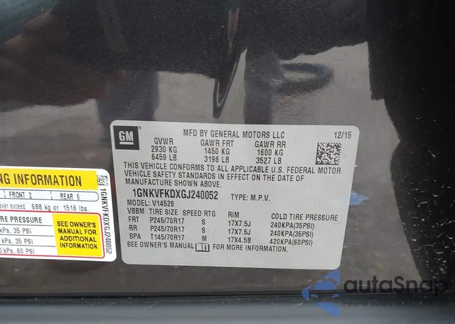 1GNKVFKDXGJ240052: 43286794