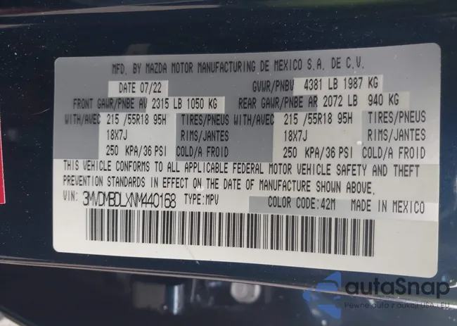 3MVDMBDLXNM440168: 43286871