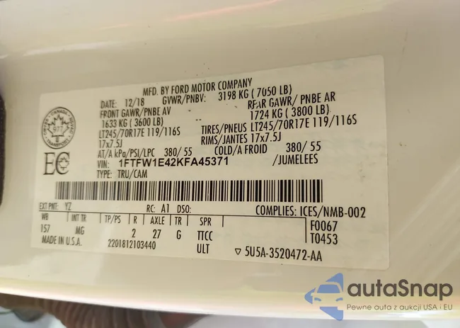 1FTFW1E42KFA45371: 43286912