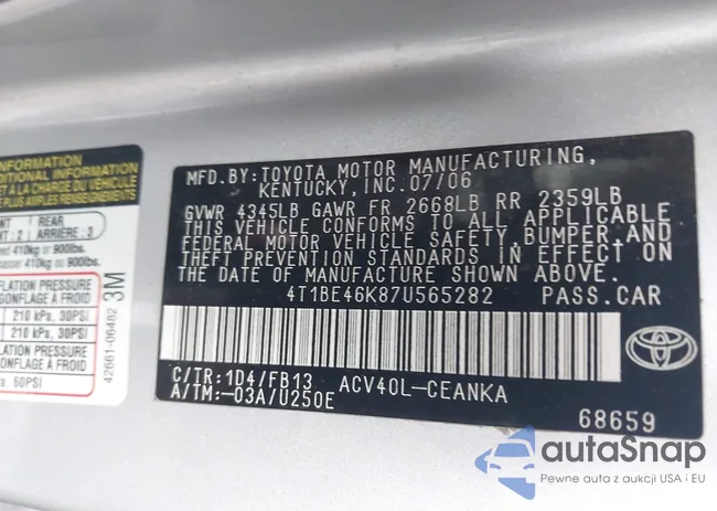 4T1BE46K87U565282: 43286982