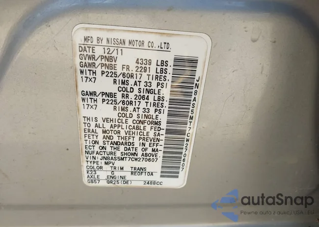 JN8AS5MT7CW270607: 43286993