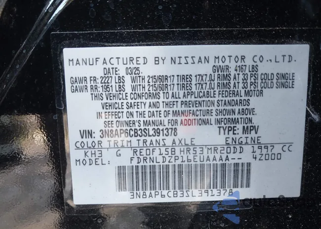 3N8AP6CB3SL391378: 43287014