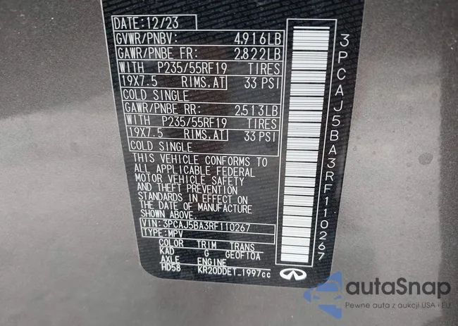 3PCAJ5BA3RF110267: 43287101