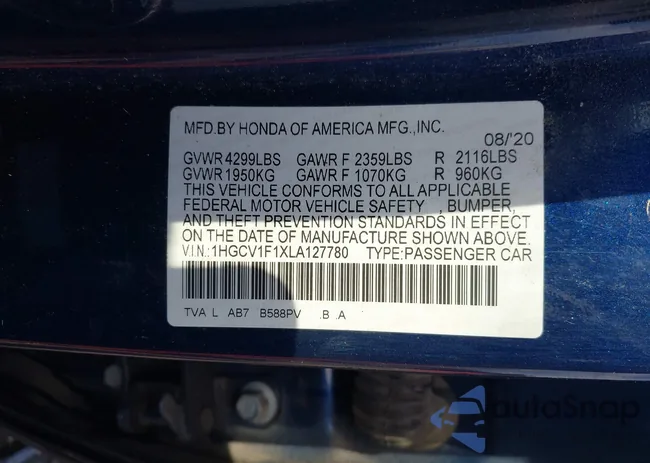 1HGCV1F1XLA127780: 43287132