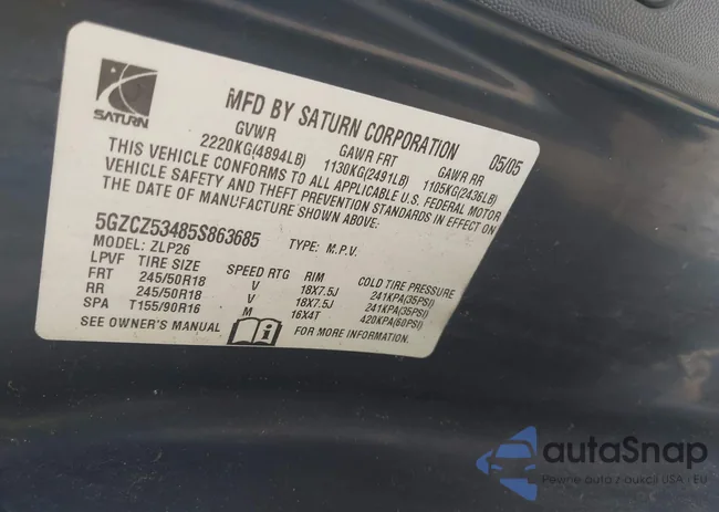 5GZCZ53485S863685: 43287181