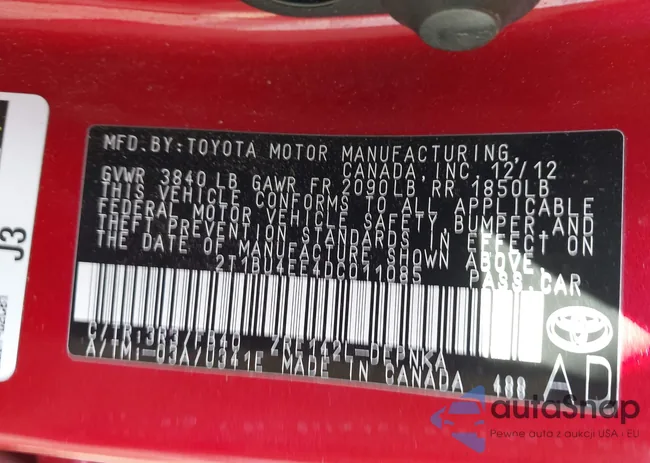 2T1BU4EE4DC011085: 43287187