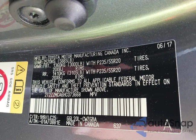 2T2ZZMCA6HC073668: 43287280