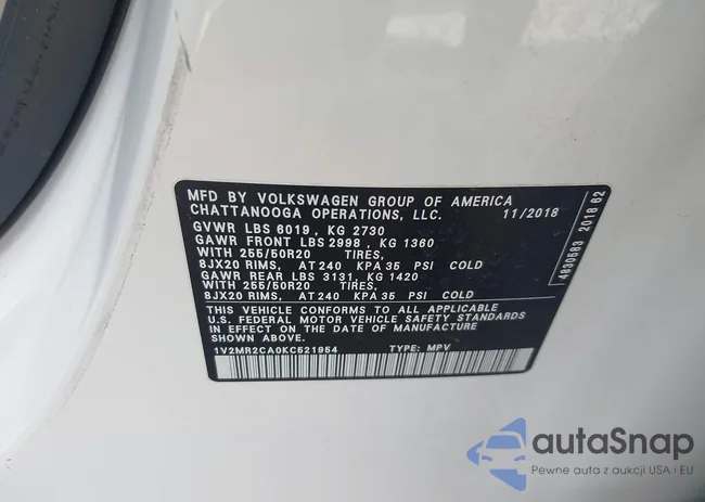 1V2MR2CA0KC521954: 43287366