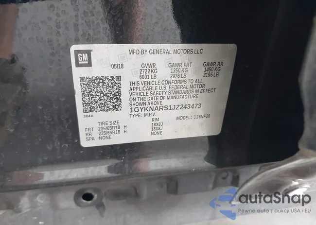 1GYKNARS1JZ243473: 43287382