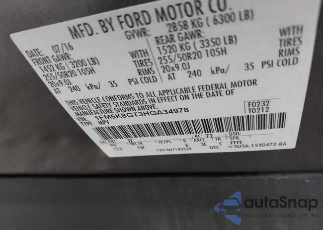 1FM5K8GT3HGA34978: 43286474