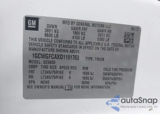 1GCWGFCAXD1191763: 43286535