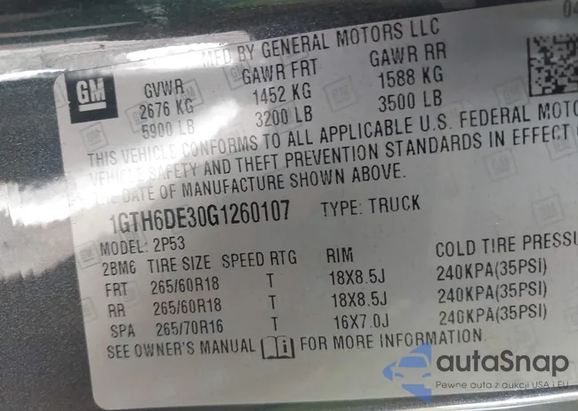 1GTH6DE30G1260107: 43286684