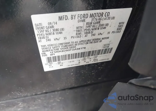 1FM5K8D80FGA94178: 43286717