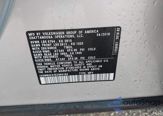 1V2WR2CA7KC564194: 43286718