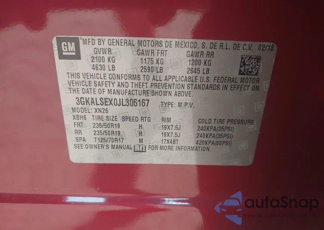 3GKALSEX0JL306167: 43286731