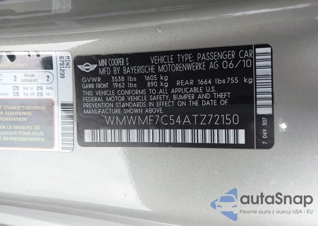 WMWMF7C54ATZ72150: 43287824