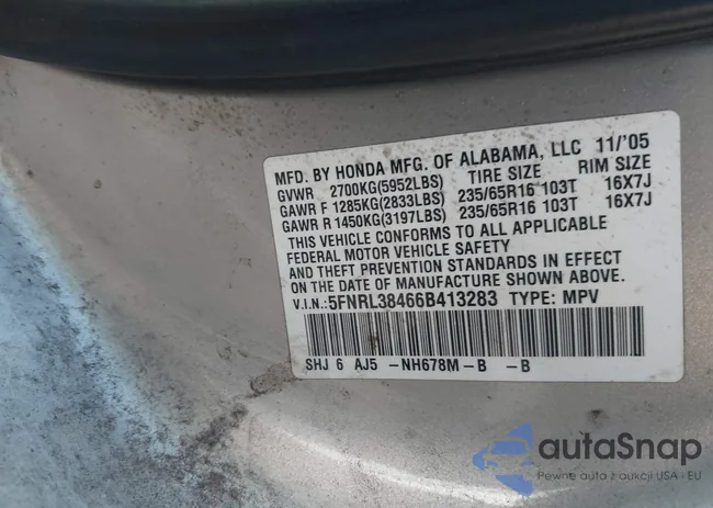 5FNRL38466B413283: 43287836