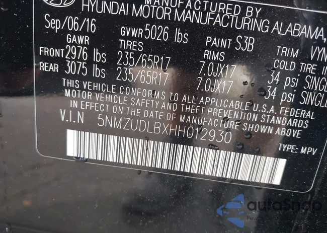 5NMZUDLBXHH012930: 43287989