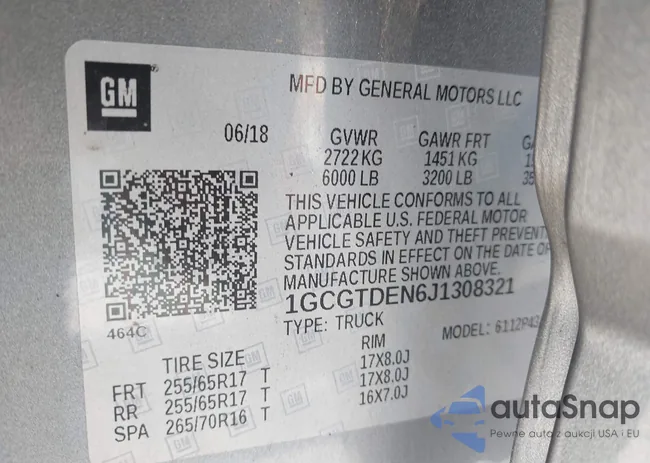 1GCGTDEN6J1308321: 43288081