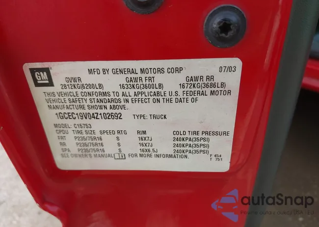 1GCEC19V04Z102692: 43288098