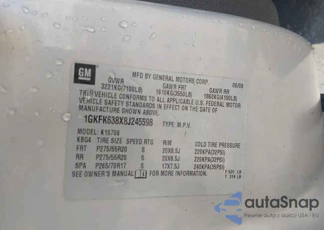 1GKFK638X8J245598: 43288124