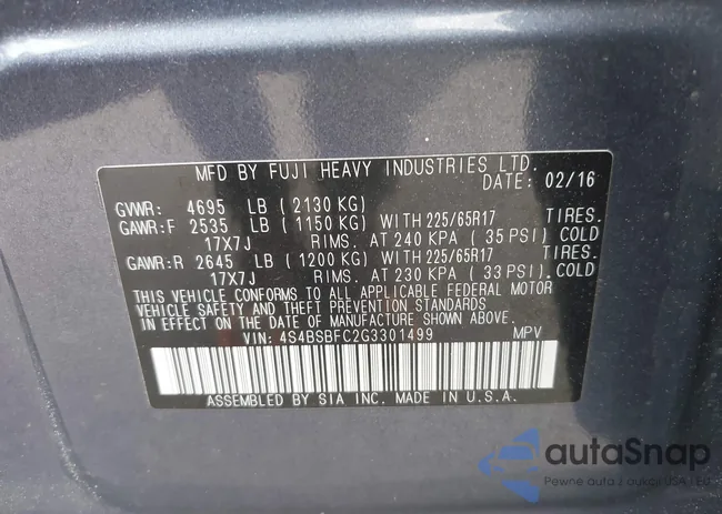 4S4BSBFC2G3301499: 43288140