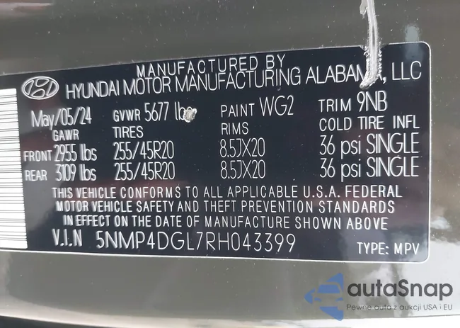 5NMP4DGL7RH043399: 43288285