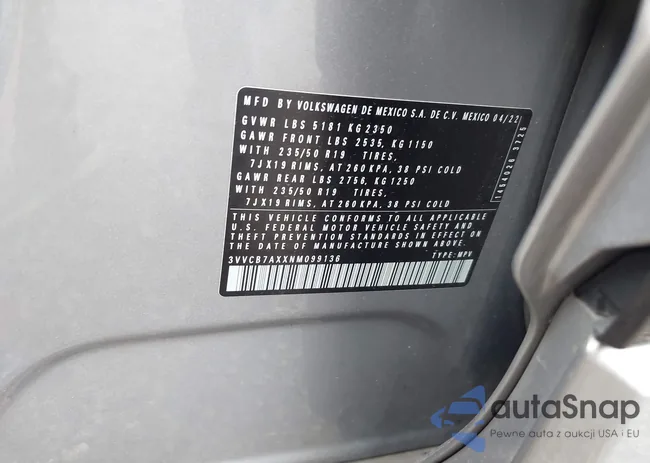 3VVCB7AXXNM099136: 43288296