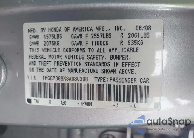 1HGCP368X8A080308: 43288346