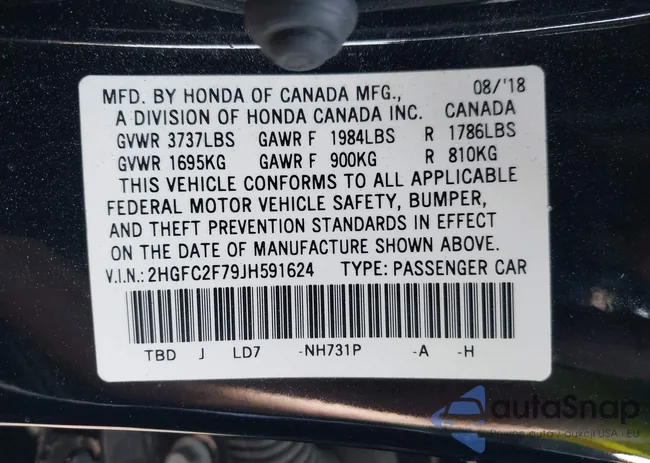 2HGFC2F79JH591624: 43288365