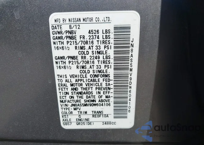 JN8AS5MV9DW604106: 43287400