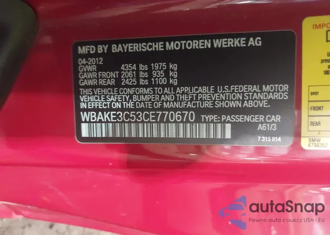 WBAKE3C53CE770670: 43287419