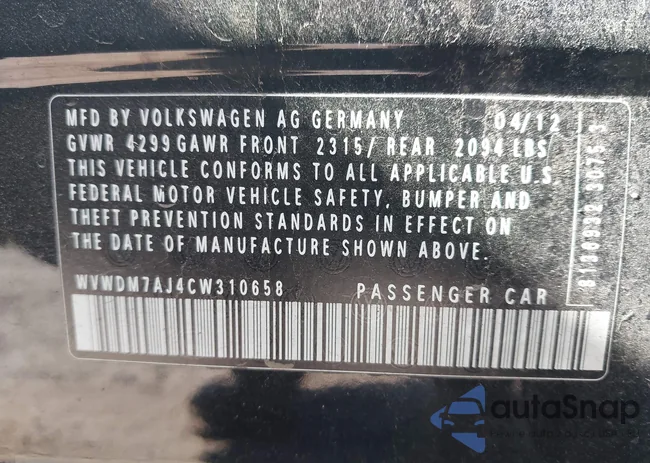 WVWDM7AJ4CW310658: 43287420