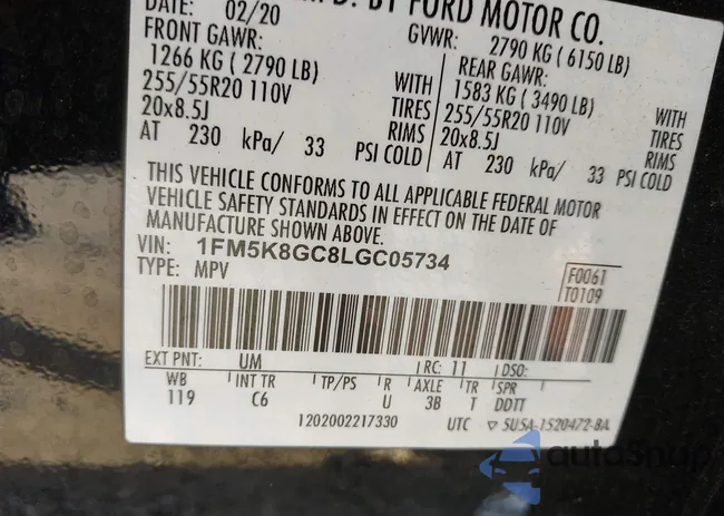 1FM5K8GC8LGC05734: 43287427