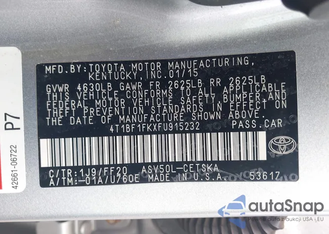 4T1BF1FKXFU915232: 43287465