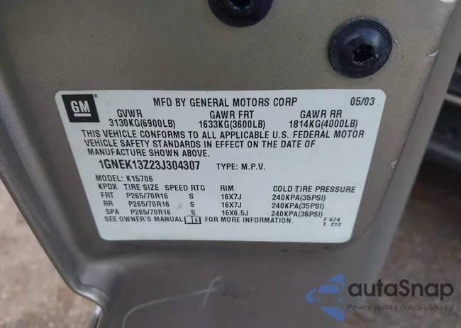 1GNEK13Z23J304307: 43287500