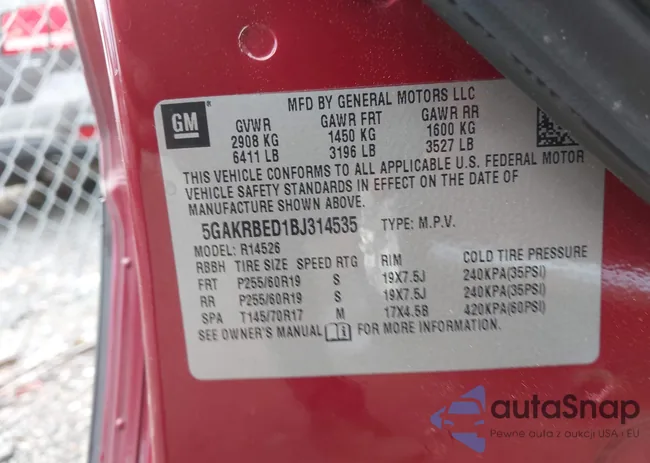 5GAKRBED1BJ314535: 43287511