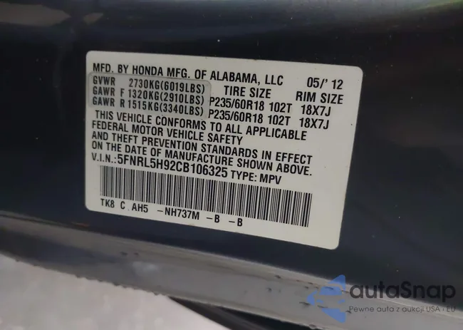 5FNRL5H92CB106325: 43287538