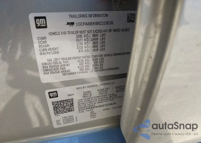 1GCPABEK6RZ323639: 43287637