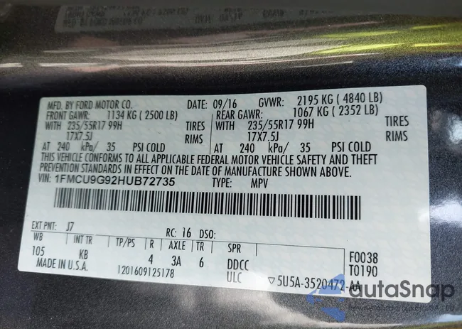 1FMCU9G92HUB72735: 43287650