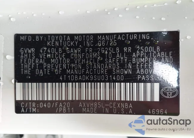 4T1DBADK9SU031400: 43287771