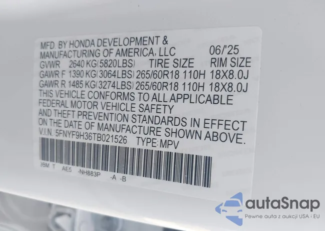 5FNYF9H36TB021526: 43288797