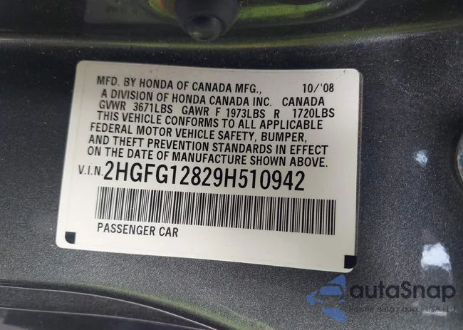 2HGFG12829H510942: 43288880