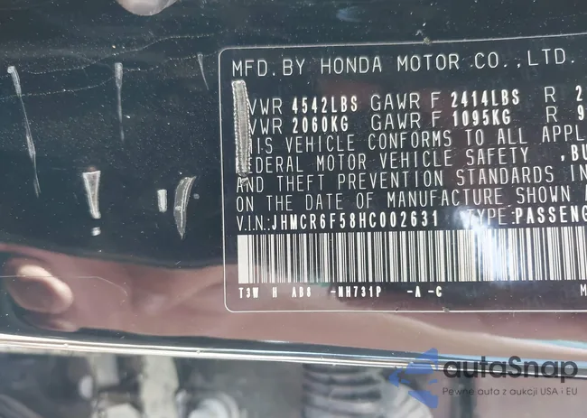 JHMCR6F58HC002631: 43289224