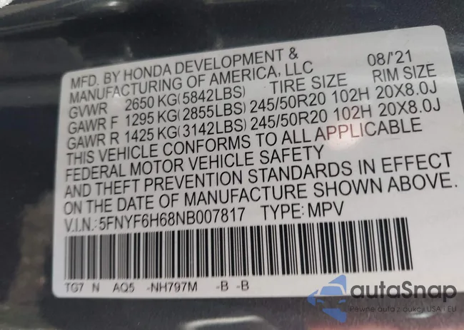 5FNYF6H68NB007817: 43289355