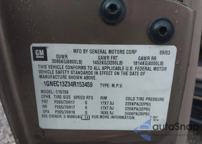 1GNEC13Z34R153459: 43289360