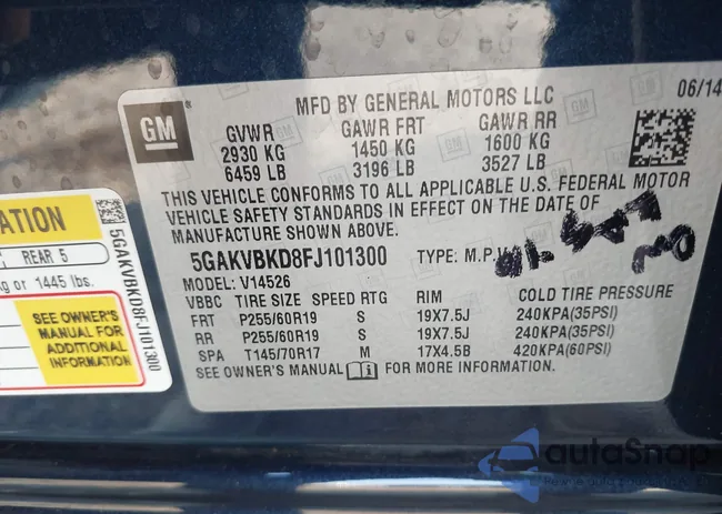 5GAKVBKD8FJ101300: 43288406