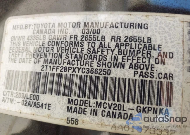 2T1FF28PXYC366250: 43288437