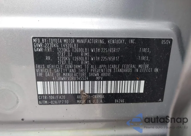 4T3RWRFV3RU145524: 43288519