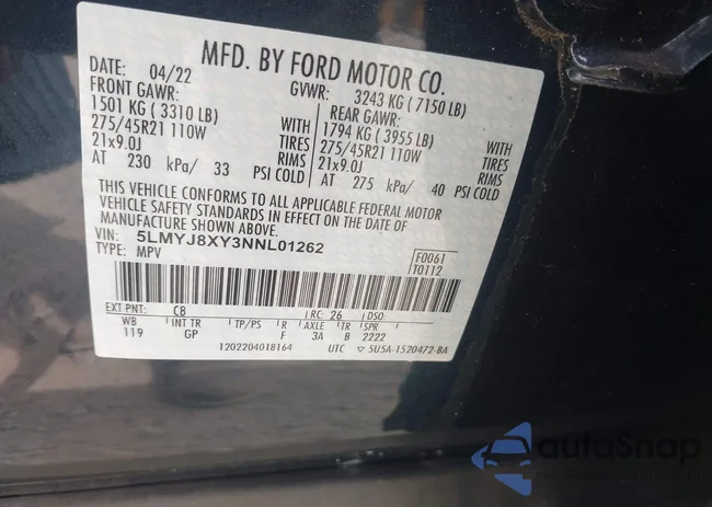 5LMYJ8XY3NNL01262: 43288552